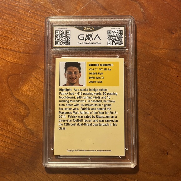 Patrick Mahomes 2014 Hot Prospects Rookie Professionally Graded GMA Gem MINT 10 - Picture 2 of 5